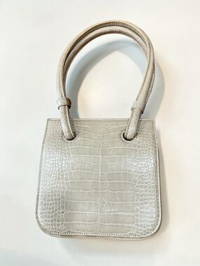 Cream Croc-Embossed Taryn Structured Top-Handle Bag